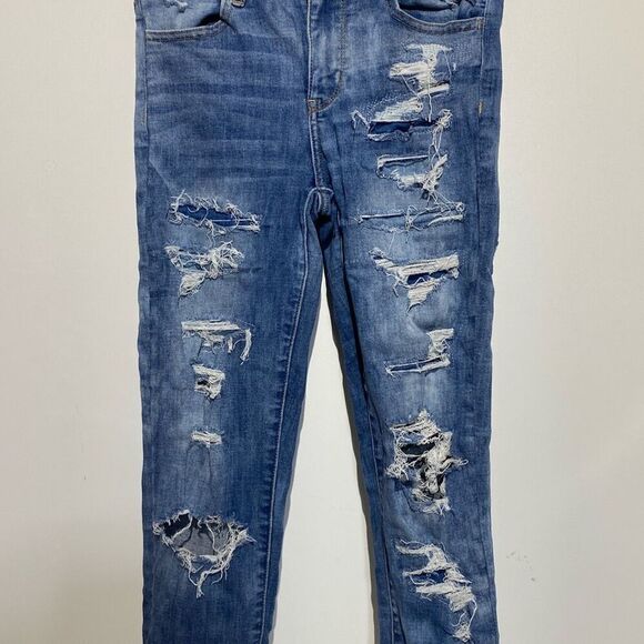 American Eagle Outfitters Women's Blue Distressed Hi-Rise Jegging Jeans Size 4 - Picture 3 of 11
